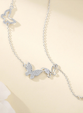 蝴蝶流苏项链足银时尚轻奢锁骨链