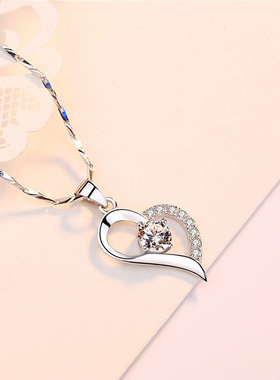 永恒之恋足银项链爱心吊坠锁骨链