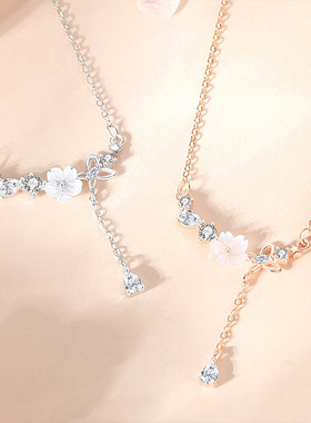 蝶恋花纯银项链甜美花卉锁骨链女