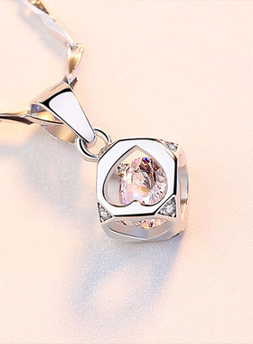 爱情魔方项链足银立体吊坠锁骨链