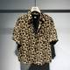 Extra large size 300 pounds leopard print short-sleeved shirt for men in summer