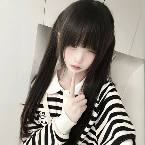 【初恋情书】纤韵佳人假发女70cm黑长直双马尾lolita长直发全头套 - 图0
