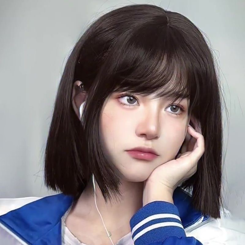 纤韵佳人假发短发女黑棕色透气动漫齐刘海自然少女bobo头全头套jk-图2