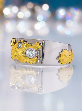 PRINGXY时尚莫桑石龙纹男戒