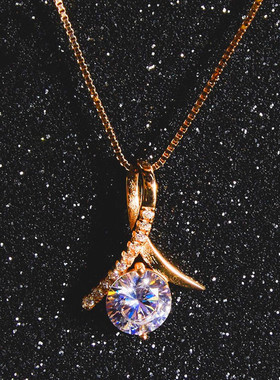 吊坠1克拉微镶玫瑰金项链