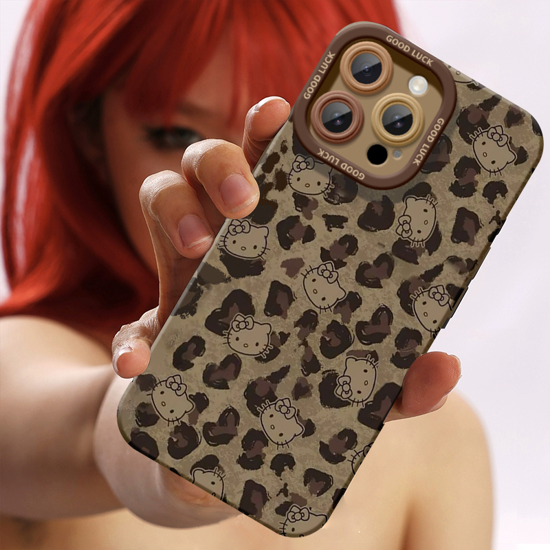 豹纹kitty猫适用苹果16promax手机壳17pro新款iphone16的保护套15plus硅胶14软壳13带挂绳12高级pm感8外壳ip7 - 图0