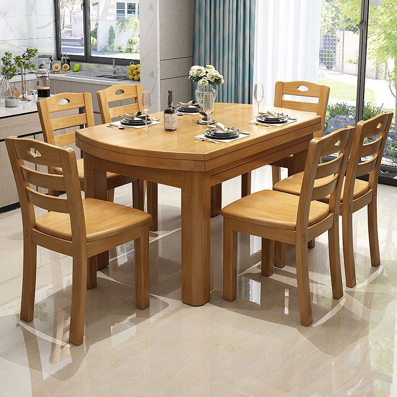 餐桌饭桌吃饭桌子实木餐桌椅组合伸缩折叠圆桌方桌子折叠家用1米5 - 图1