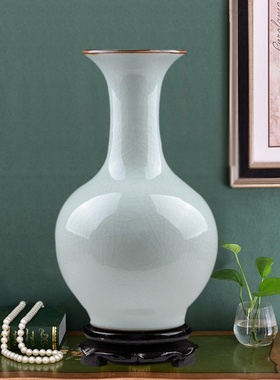 景德镇花瓶青瓷玉冰片陶瓷仿古客厅电视柜插花博古架中式瓷瓶摆件