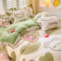 Thickened Milk Suede Four Pieces Winter Coral Suede Double Sided Dorm Bed Linen Quilt Cover Flannel Flannel with three sets