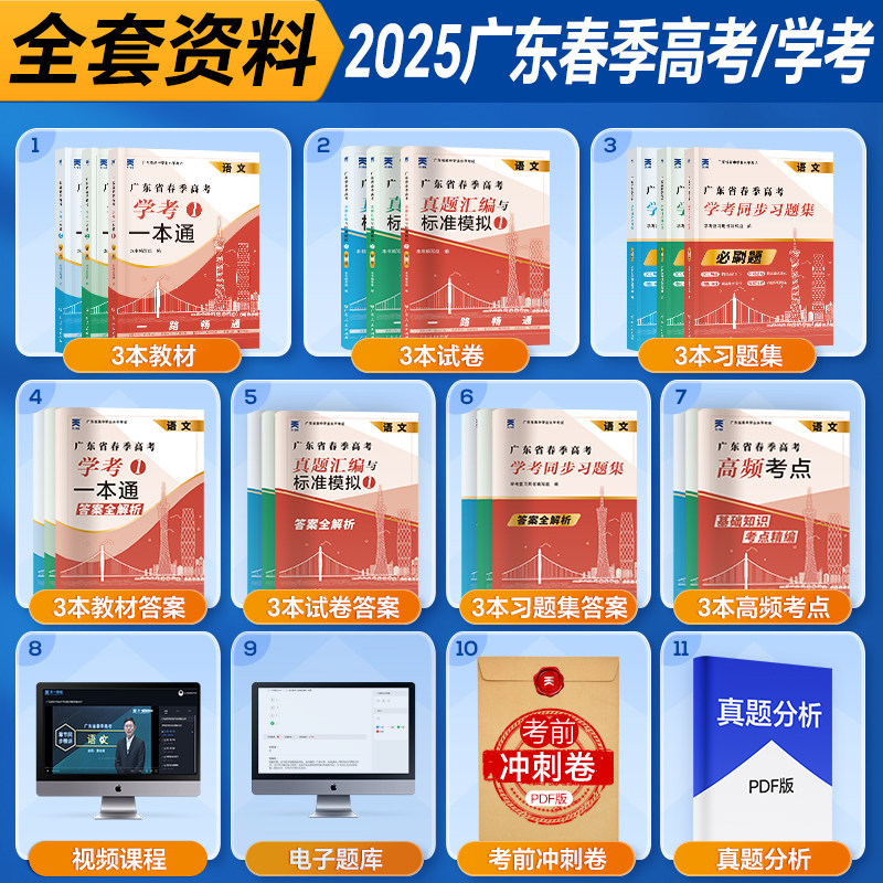 广东春季高考2025年复习资料普通高中学业水平考试小高考学考教材历年真题模拟试卷同步习题集语文数学英语省合格性考试会考