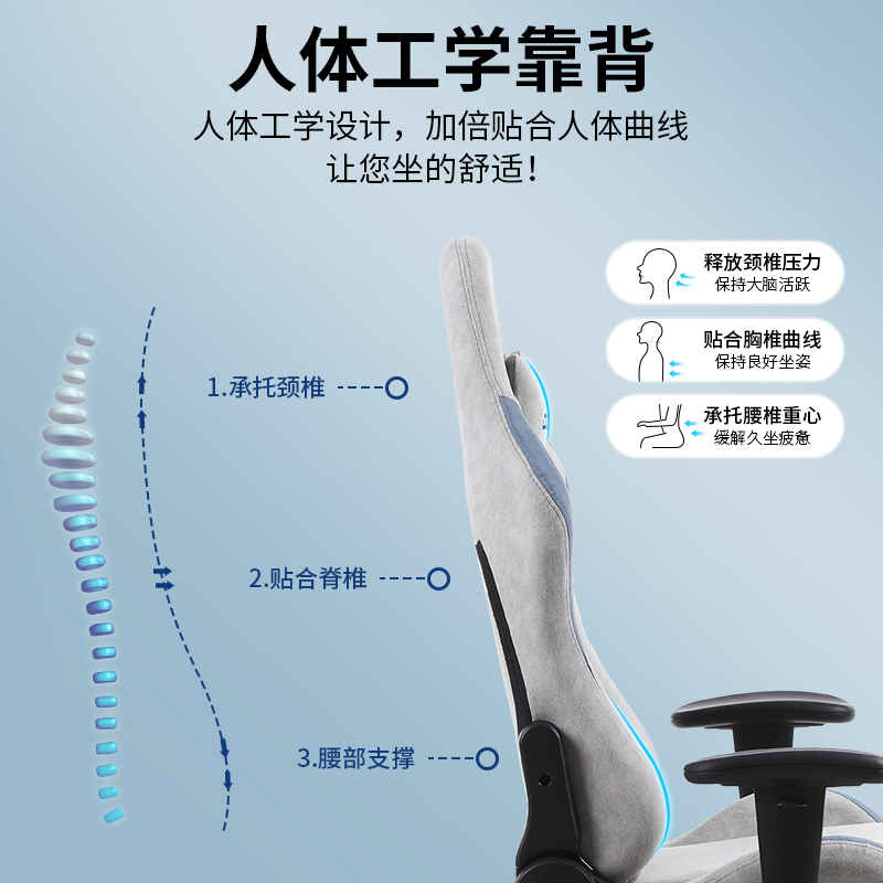 Dowinx电竞椅电脑椅家用可躺布艺舒适久坐办公椅游戏人体工学座椅 - 图2