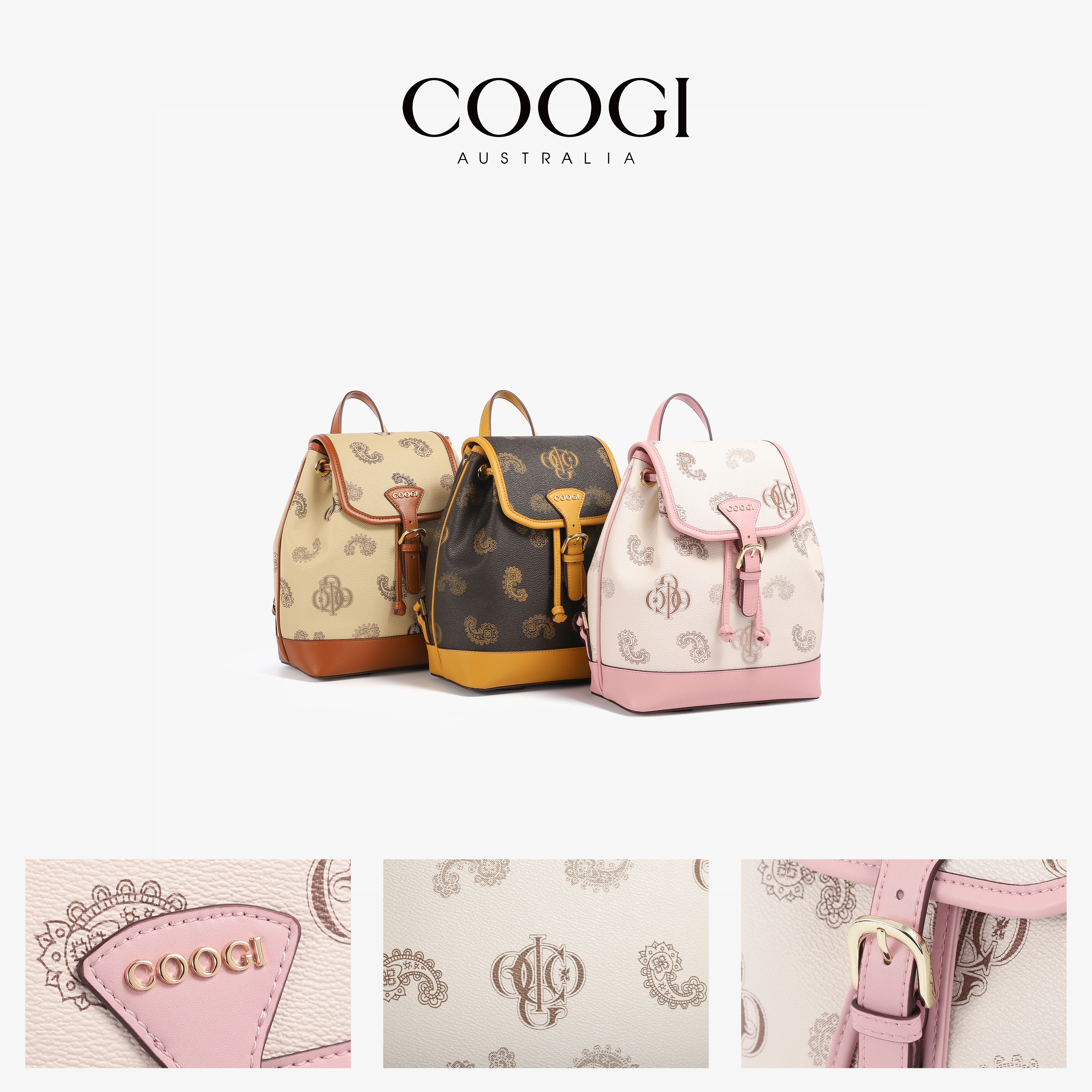 COOGI新款女士双肩包老花手提包包时尚百搭轻奢通勤包大容量背包
