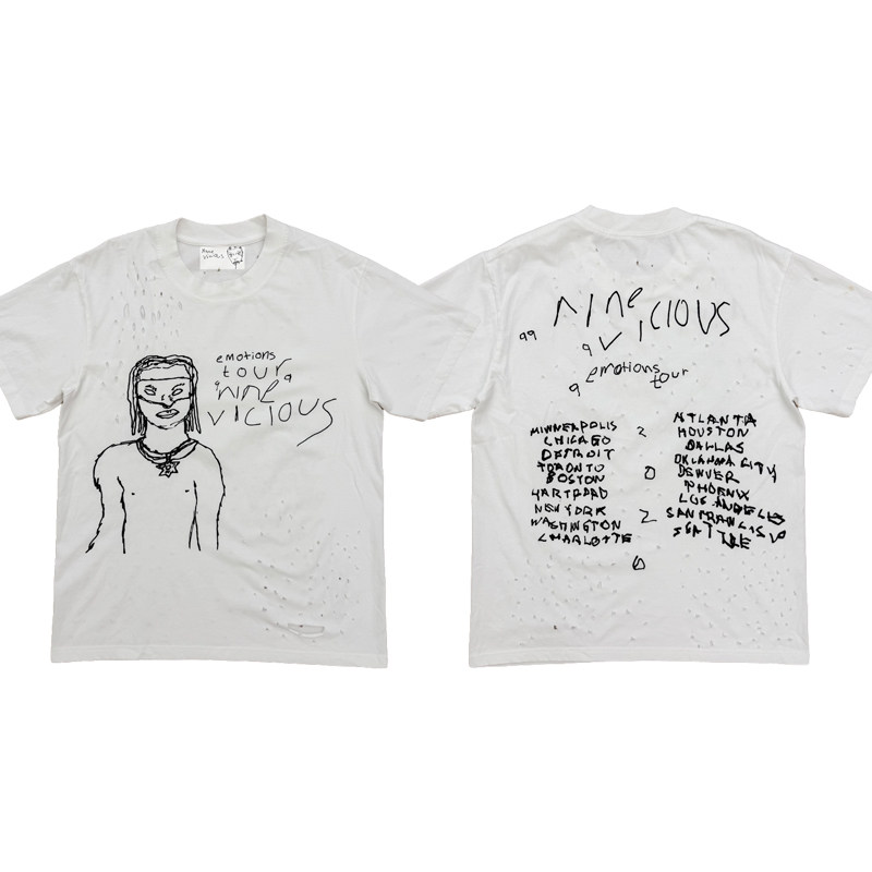Nine Vicious EMOTIONS Tour Merch Tee Printed Washed Distressed Short Sleeve T-Shirt