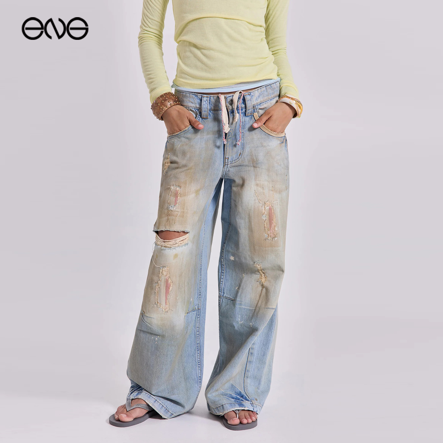 【ENG】JADED LONDON 破洞水洗做旧宽松牛仔裤男女同款 新品25秋 - 图0