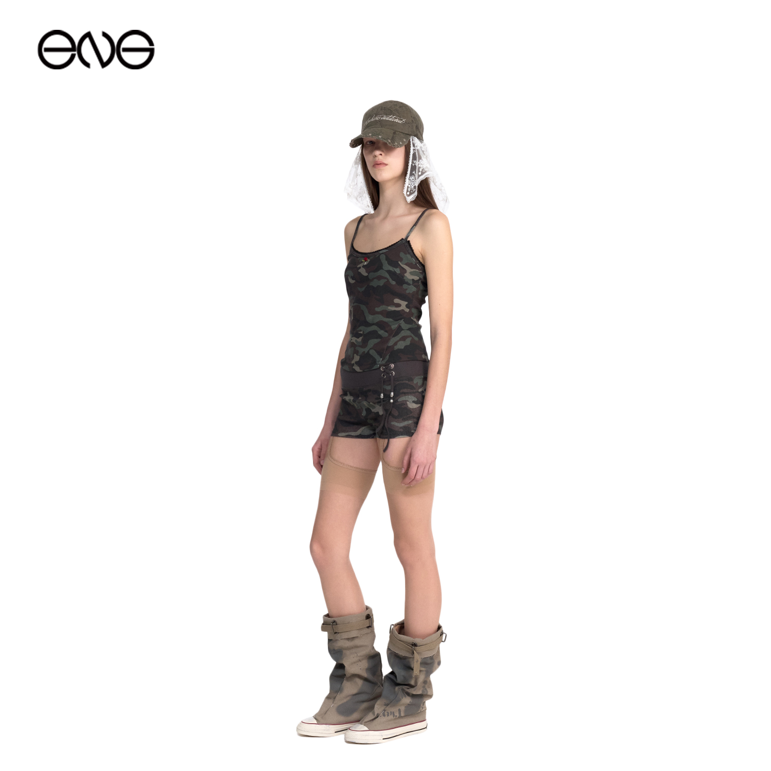 【ENG】2000 ARCHIVES 蕾丝边迷彩吊带上衣女装 新品25秋 - 图2