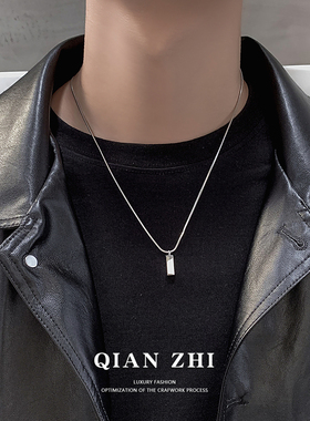 钛钢大银砖锁骨链男生项链