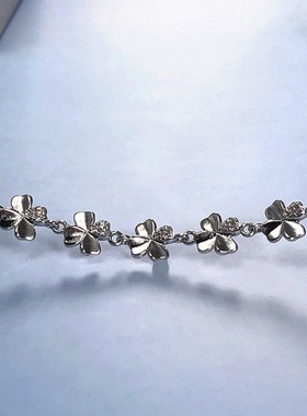 镀925银手链女 镶钻首饰四叶草旋转爱镀银手链 外贸跨境厂家批发