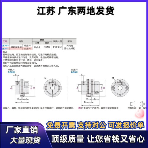 联轴器DEN01 DEN11-D56 D68-d10 d11 d12 d12.7-e10 e11 e12e12.7 - 图0