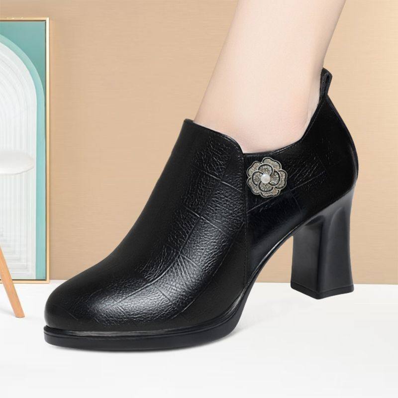 洋气气质妈妈女鞋中年旗袍走秀鞋粗跟高跟鞋软皮百搭时尚深口单鞋,淘宝优惠券,粉丝福利购,淘宝优惠卷