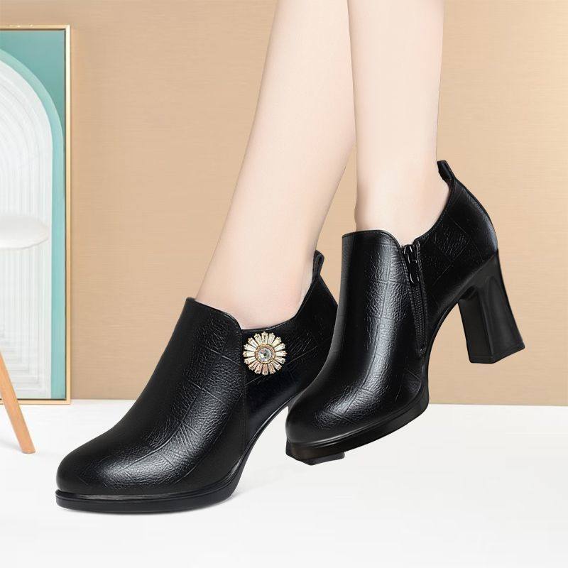 2025中年旗袍模特通勤走秀鞋百搭耐磨粗跟深口高跟鞋圆头厚底单鞋,淘宝优惠券,粉丝福利购,淘宝优惠卷