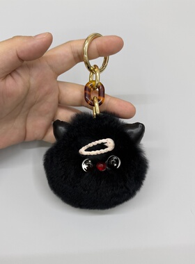 真獭兔毛可爱小猫咪汽车钥匙扣挂件ins网红毛绒球包包挂饰礼物