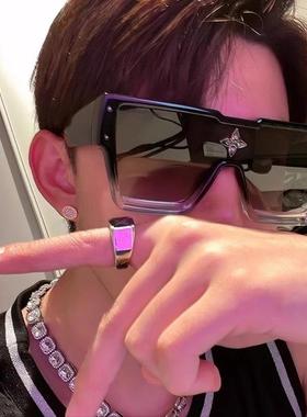 童锦程同款眼镜大框连体潮人太阳镜欧美超酷个性镶钻方形墨镜男女