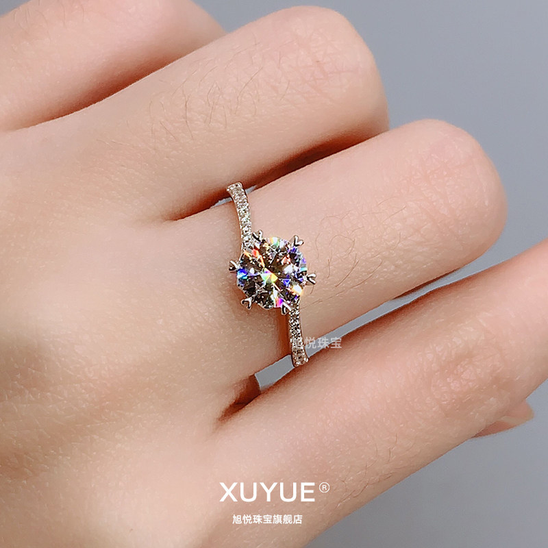 18k白金进口莫桑石钻戒女情侣戒指 旭悦珠宝戒指/指环