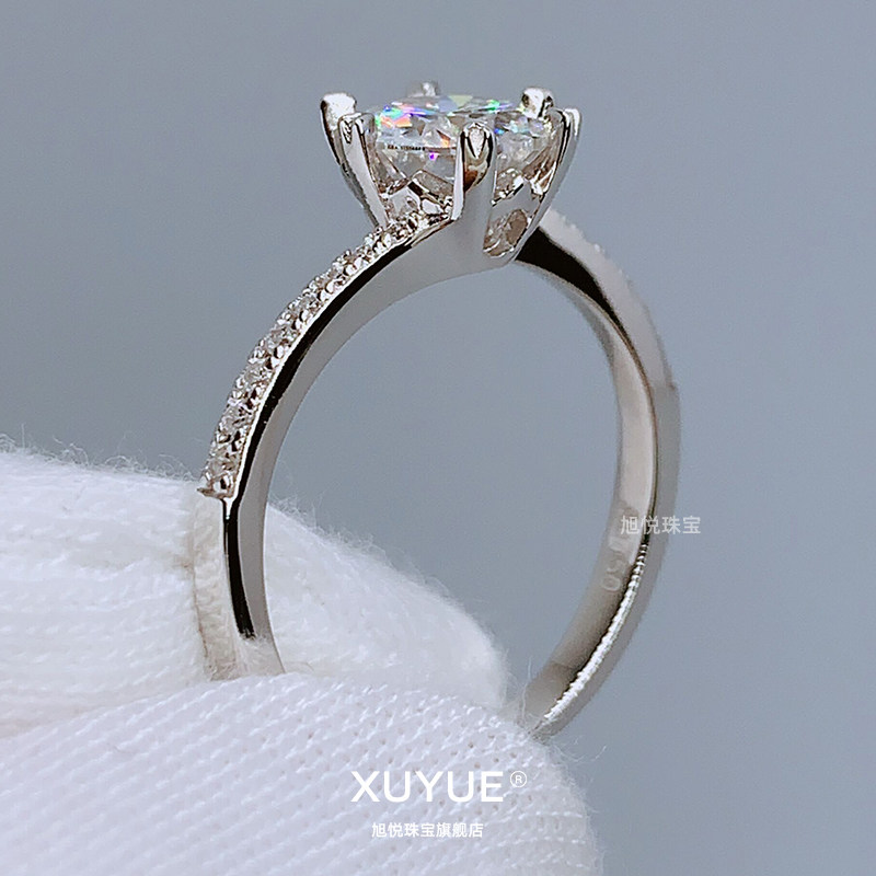 18k白金进口莫桑石钻戒女情侣戒指 旭悦珠宝戒指/指环