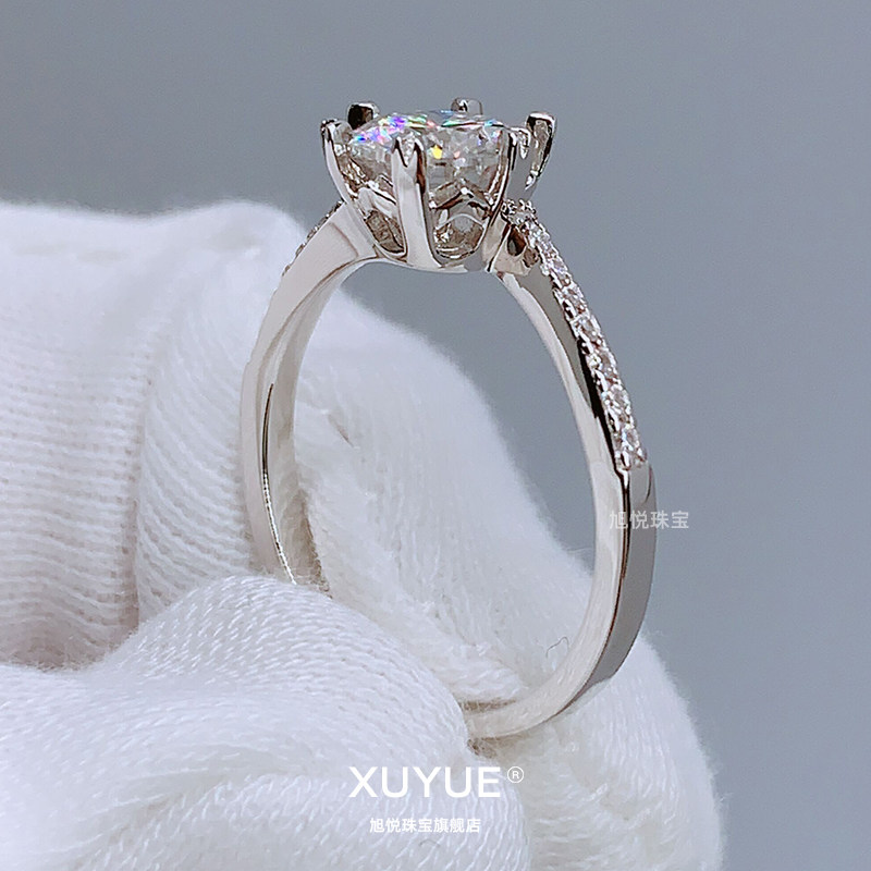 18k白金进口莫桑石钻戒女情侣戒指 旭悦珠宝戒指/指环