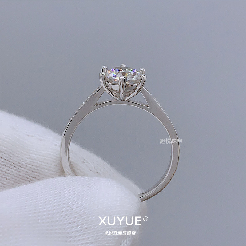 18k白金莫桑石 旭悦珠宝戒指/指环