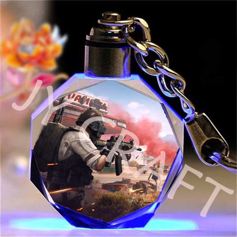 绝地求生钥匙扣PUBG绝地求生钥匙扣水晶发光挂件创意挂饰节日礼物送男女游戏周边