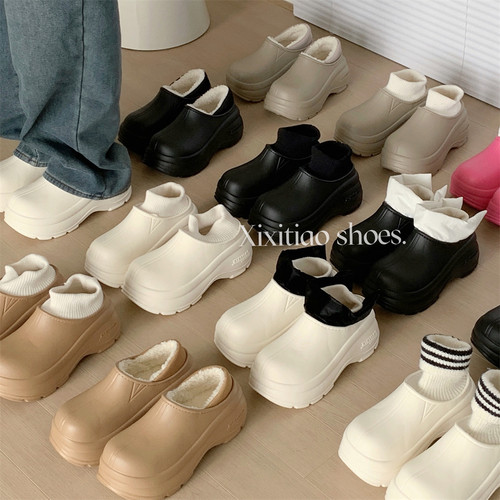 细细条保暖防滑防水加绒加厚连袜棉鞋户外百搭时尚雪地靴女冬季 - 图1