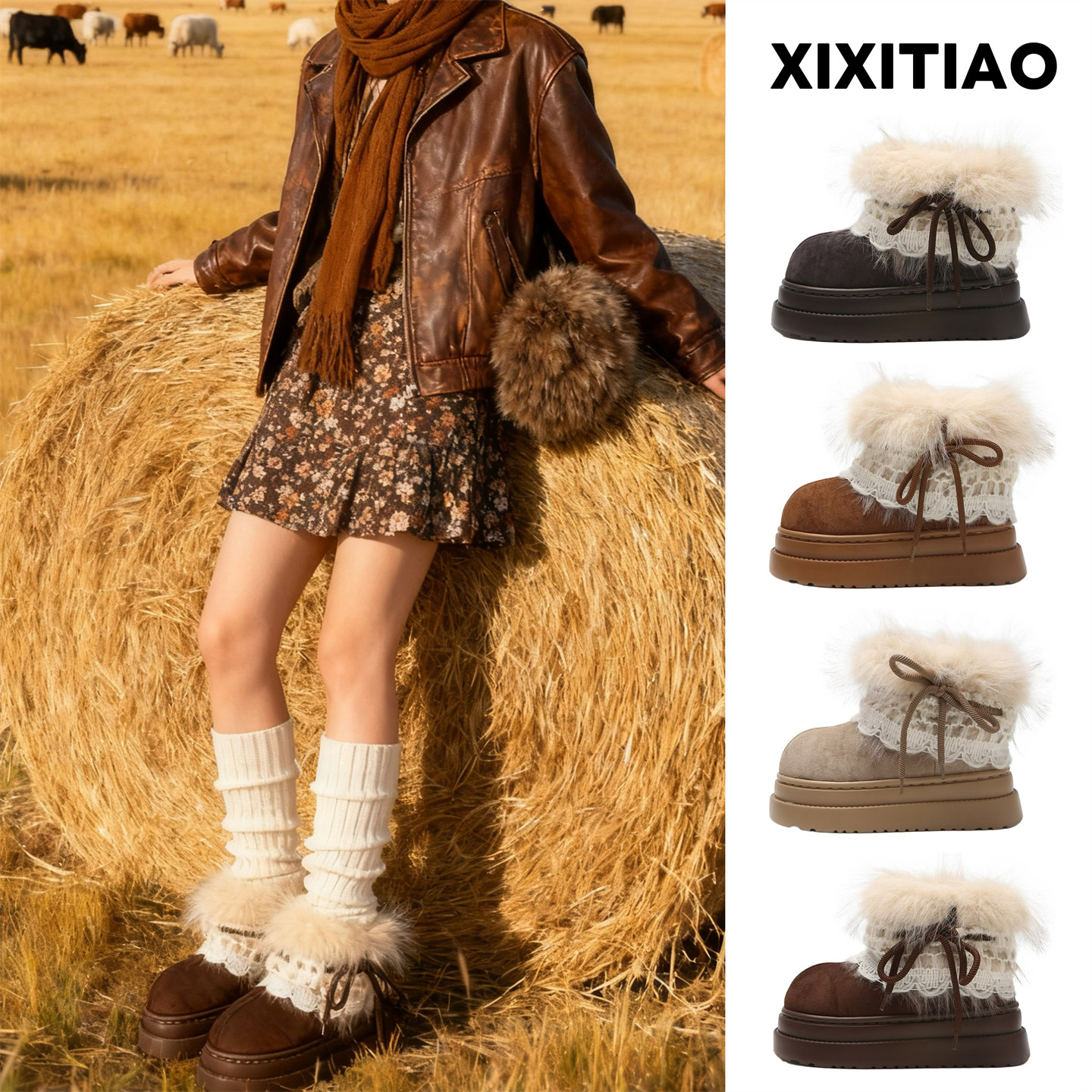 细细条新款创意防滑加绒户外东北短靴增高女冬费尔岛毛毛雪地靴,淘宝优惠券,粉丝福利购,淘宝优惠卷