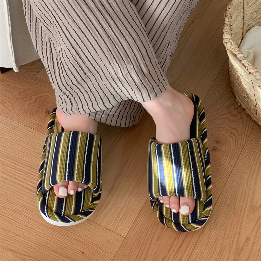 细细条 百搭女士地板鞋简约条纹舒适新款四季通用软底ins棉麻拖鞋,淘宝优惠券,粉丝福利购,淘宝优惠卷