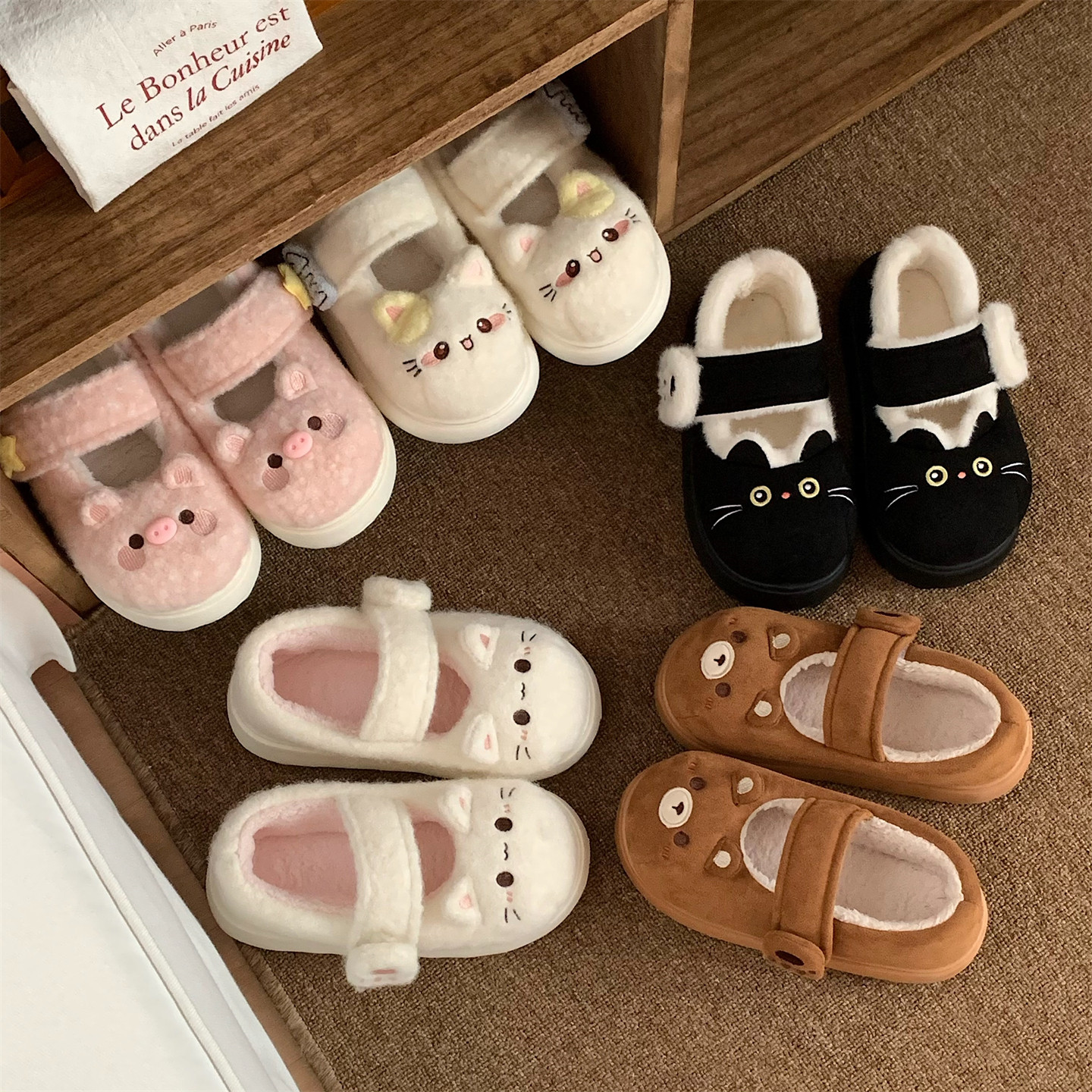 细细条防滑魔术贴玛丽珍棉鞋豆豆鞋ins外穿女冬卡通软萌lolita鞋,淘宝优惠券,粉丝福利购,淘宝优惠卷