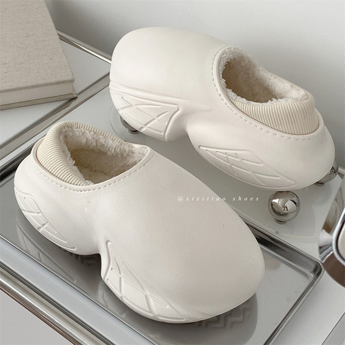 细细条情侣冬季外穿潮牌百搭厚底保暖面包棉拖鞋防滑防水雪地靴女 - 图3