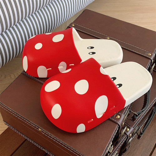 细细条时尚休闲百搭防滑厚底沙滩凉拖鞋可爱蘑菇夏季包头拖鞋女 - 图2