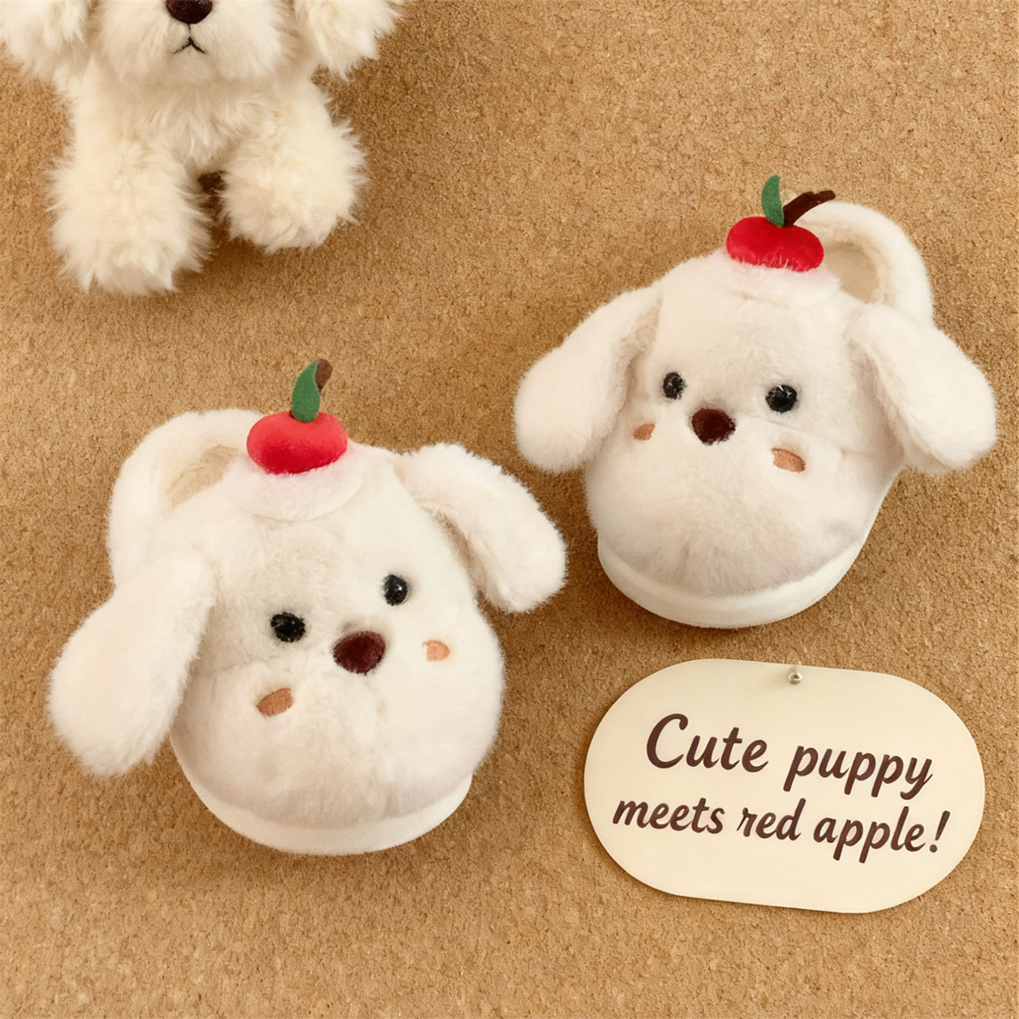 细细条 防滑保暖女家用棉拖鞋舒适可爱软萌苹果小狗学生毛毛鞋冬,淘宝优惠券,粉丝福利购,淘宝优惠卷