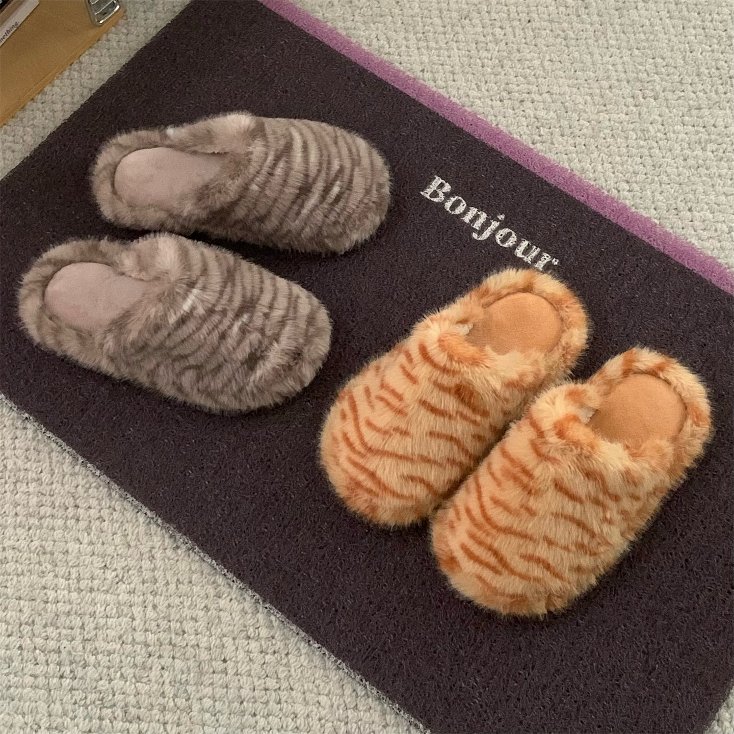 细细条 女舒适保暖冬季居家卡通棉拖鞋学生防滑高级感拼色毛毛鞋,淘宝优惠券,粉丝福利购,淘宝优惠卷