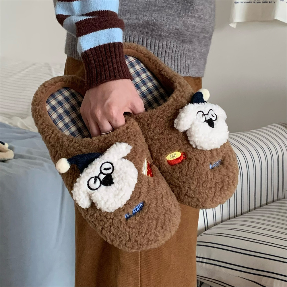 细细条 男女冬地板鞋保暖情侣可爱ins小狗毛毛拖鞋居家月子棉拖鞋,淘宝优惠券,粉丝福利购,淘宝优惠卷