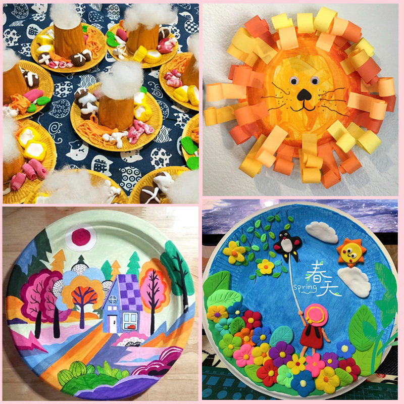 一次性纸盘子纸碗纸碟蛋糕餐盘方盘刀叉勺绘画烧烤diy手工幼儿园