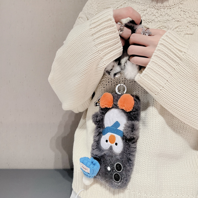 针织帽企鹅适用苹果iPhone16promax手机壳15plus毛球14挂链13mini迷你12可爱11卡通xr8毛绒绒7xsmax6硅胶se3 - 图0