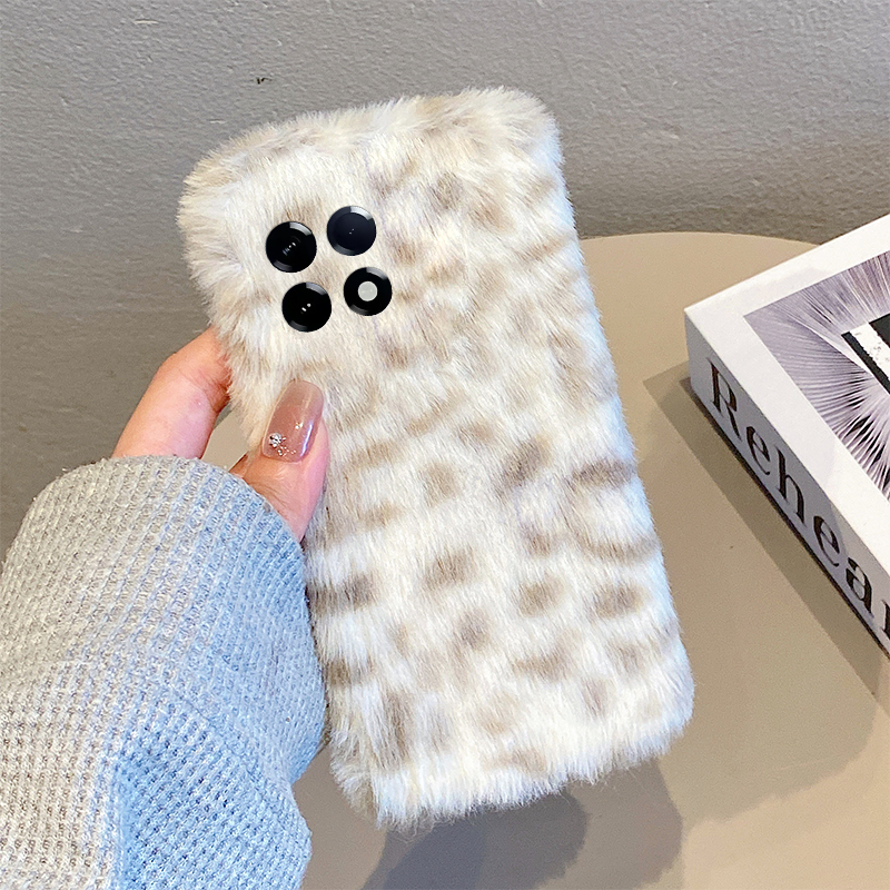 韩系棕色豹纹适用小米红米k80手机壳k70pro撞色k60e至尊版k50毛绒绒turbo4毛茸茸3秋冬季k40s软k30s/k30i/12x - 图0