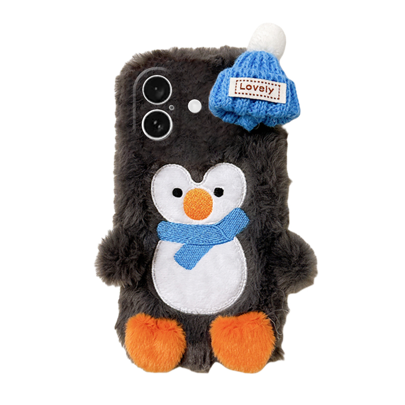 针织帽企鹅适用苹果iPhone16promax手机壳15plus毛球14挂链13mini迷你12可爱11卡通xr8毛绒绒7xsmax6硅胶se3 - 图3