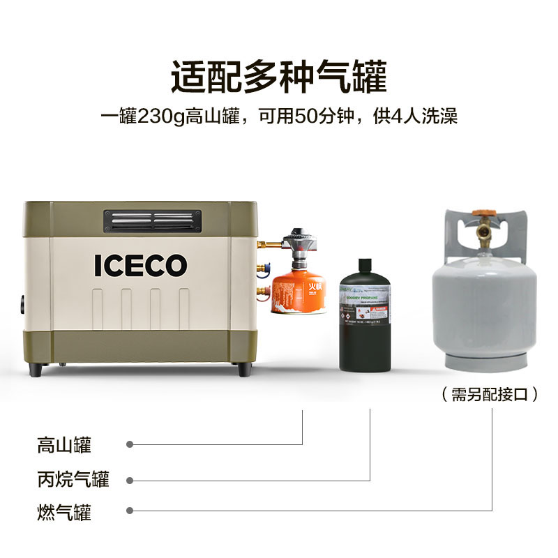 ICECO户外淋浴露营热水器便携燃气洗澡神器速热电动花洒自驾装备