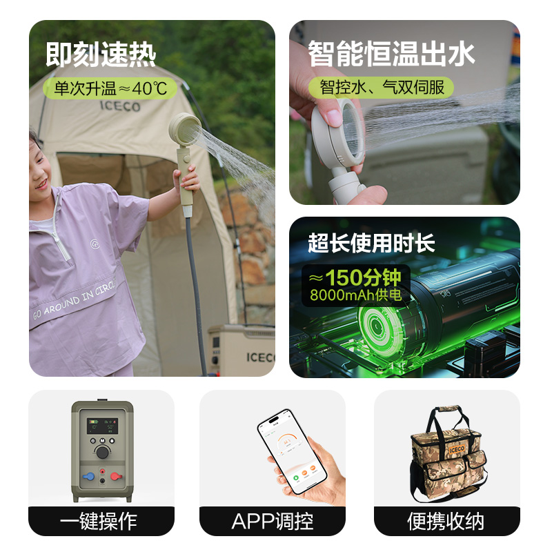 ICECO户外恒温热水器露营淋浴神器速热便携旅行自驾游热水澡神器