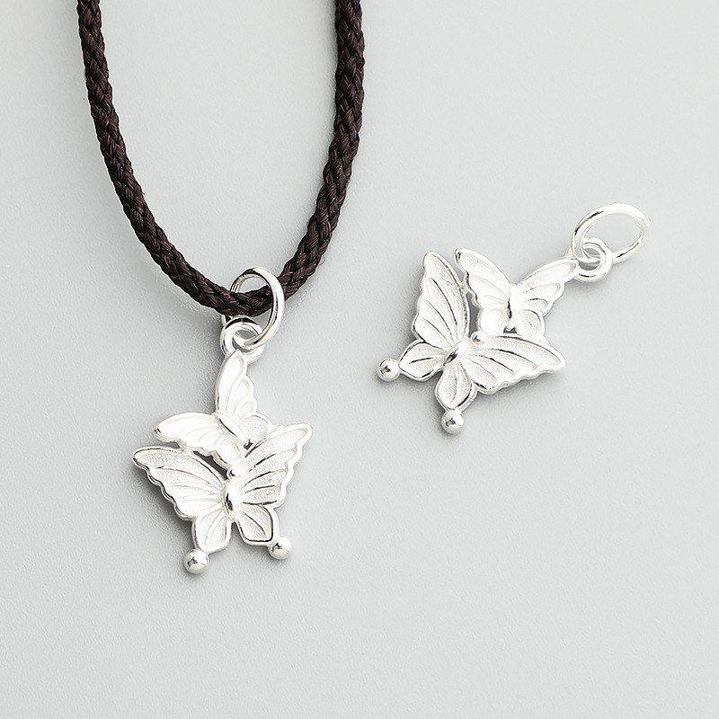 蝴蝶唯美挂件手工串珠水晶手链DIY蝴蝶项链双吊坠S925编绳纯银,淘宝优惠券,粉丝福利购,淘宝优惠卷