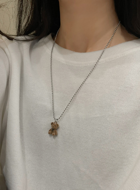 小熊植绒吊坠项链可爱秋冬配饰·