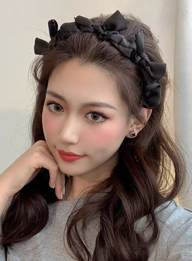 韩国甜美缎面蝴蝶结发箍头饰女发卡发窟气质百搭超仙黑色头箍发饰