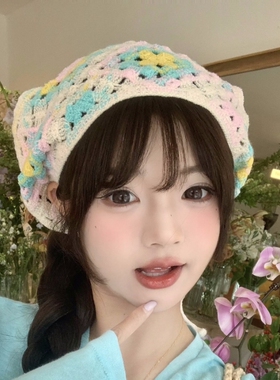 出游甜美可爱文艺风发箍发带法式复古头巾女针织手工辣妹三角巾潮